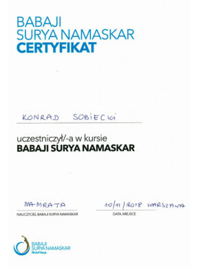 Certyfikat Surya Namaskar